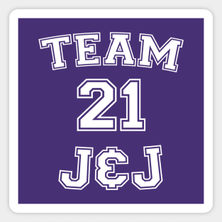 Vaccine pride: Team J&J (white college jersey typeface) Magnet